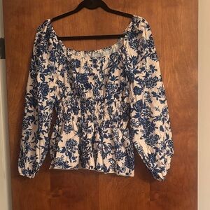 Floral Blue and White Women's Top